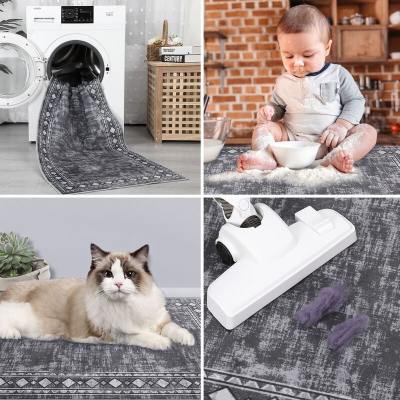 8X10 FT Washable Area Rugs Rugs for Living Room Bordered Rug Geometric Solid Rug Clearance Non Slip image number 6