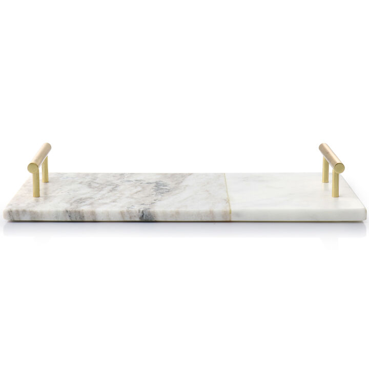 Laurie Gates 16 x 9 Inch Rectangle Marble Tray in White with Brass Handles