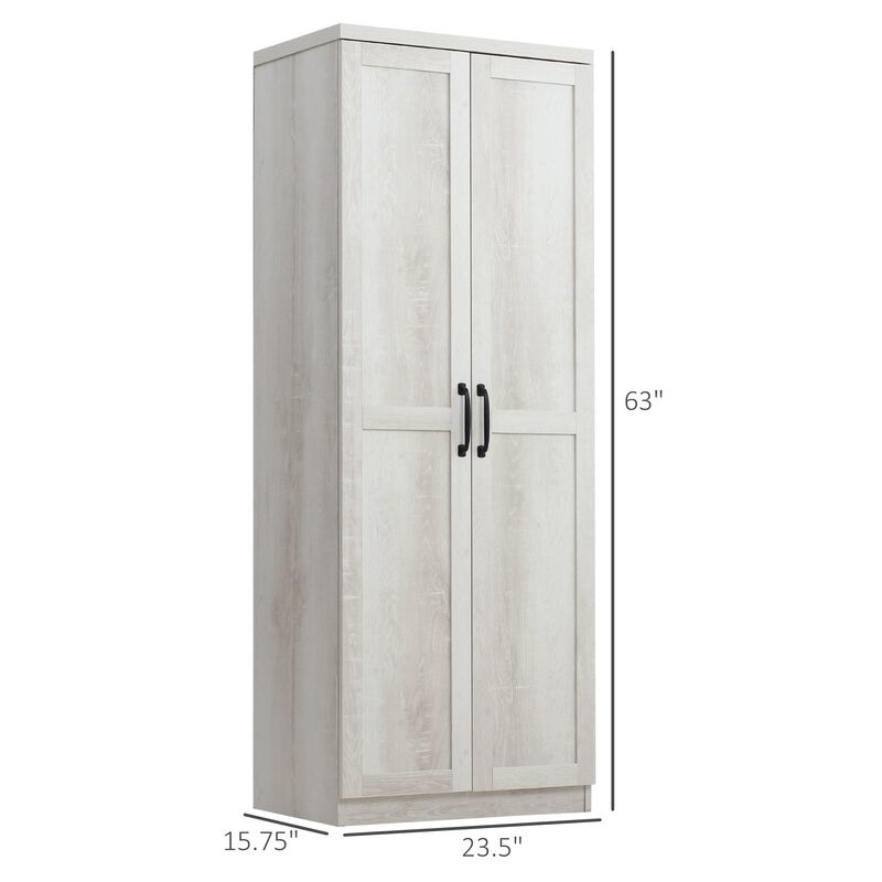 63" 2-Door Kitchen Pantry Storage Cabinet with 5-tier Shelving and 2 Adjustable Shelves for Dining Room, Antique White