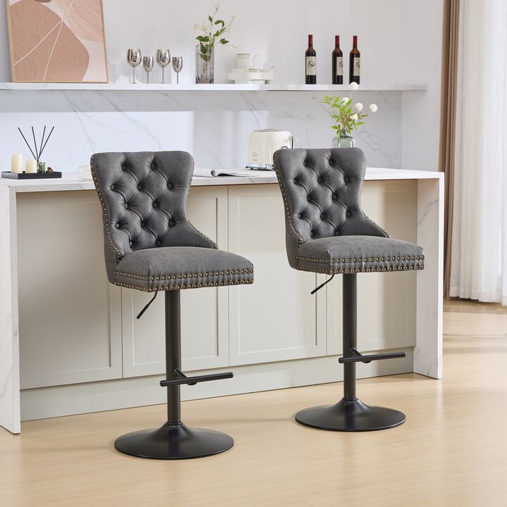 Tufted Retro Adjustable Swivel Bar Stools, Set of 2, Counter Height Chairs
