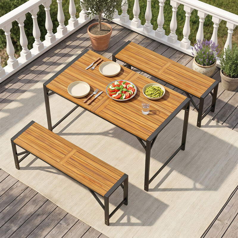 Outdoor Acacia Wood Bench with Slatted Seat for Garden and Backyard-Natural image number 5