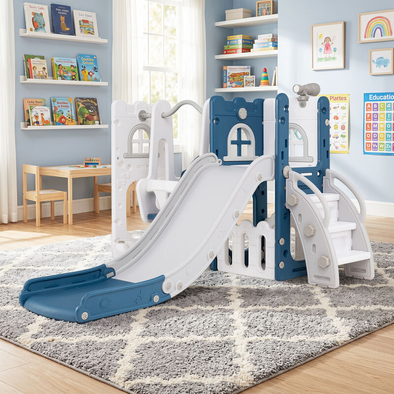 7-in-1 Toddler Swing and Slide Set with Ladder and Basketball Hoop image number 1