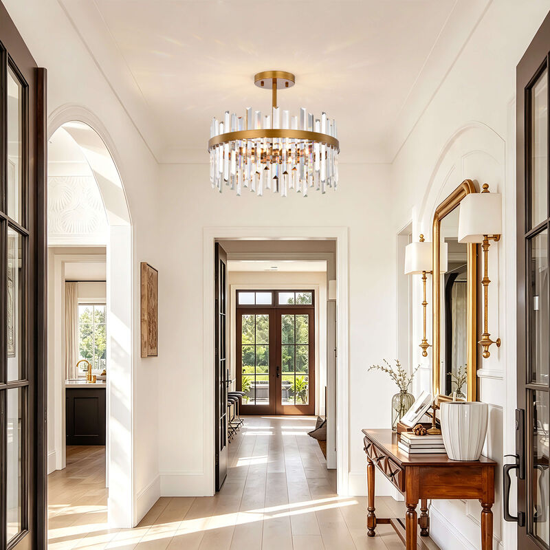 Jojospring Casandra 5-Light Drum Crystal Glass Flush Mount - Medium-gloss Brushed Brass image number 3