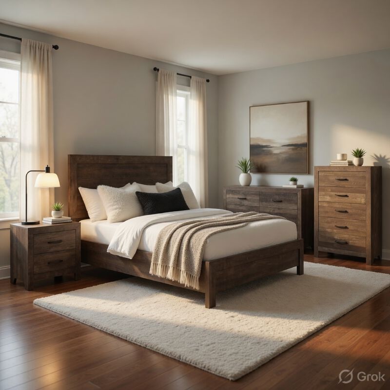 Queen Size Bedroom Set, Brown Finish, Panel Design, 5-Piece Set with Bed, 2 Nightstands, Dresser and Chest image number 8