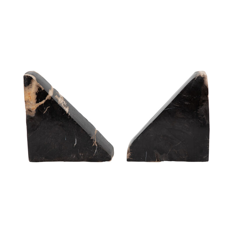 S/2 6" Triangular Petrified Wood Bookends, Natural image number 4