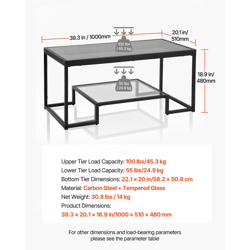 Modern Glass Coffee Table with LED Lighting and 2-Tier Storage image number 2