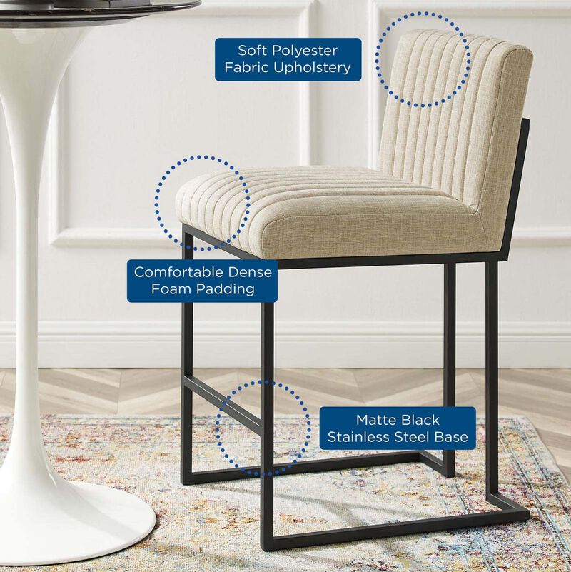Modway Indulge Channel Tufted Fabric Counter-Height Bar Stool in Beige image number 7
