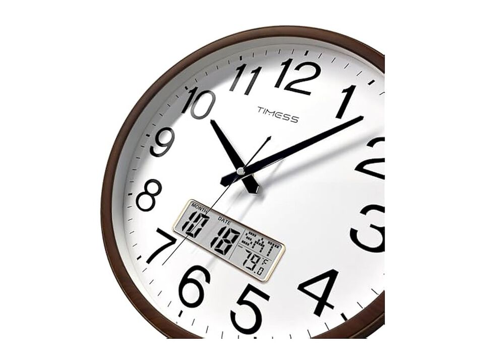 Classic Wood Style Finish Perpetual Wall Clock 13 Inch Silent Non Ticking Brown