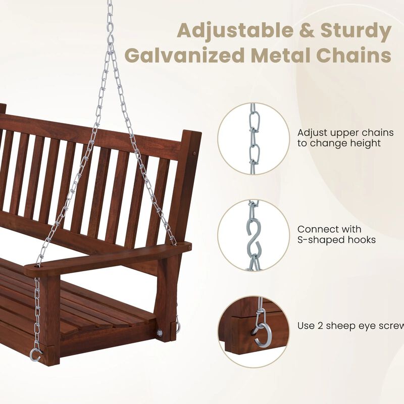 Mondawe 3-Person Wooden Outdoor Porch Swing with 800 lbs Weight Capacity