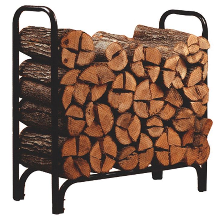 QuikFurn Black Powder Coated Steel Firewood Log Rack - 4ft