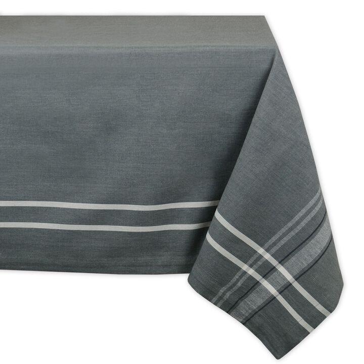 Chambray Gray and White French Stripe Patterned Rectangular Tablecloth 60" x 84"