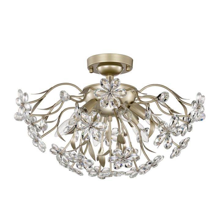 Paola 6-Light Brushed Silver-ish Champagne Daisy Flower Crystal Glass Sputnik Branch Flush Mount