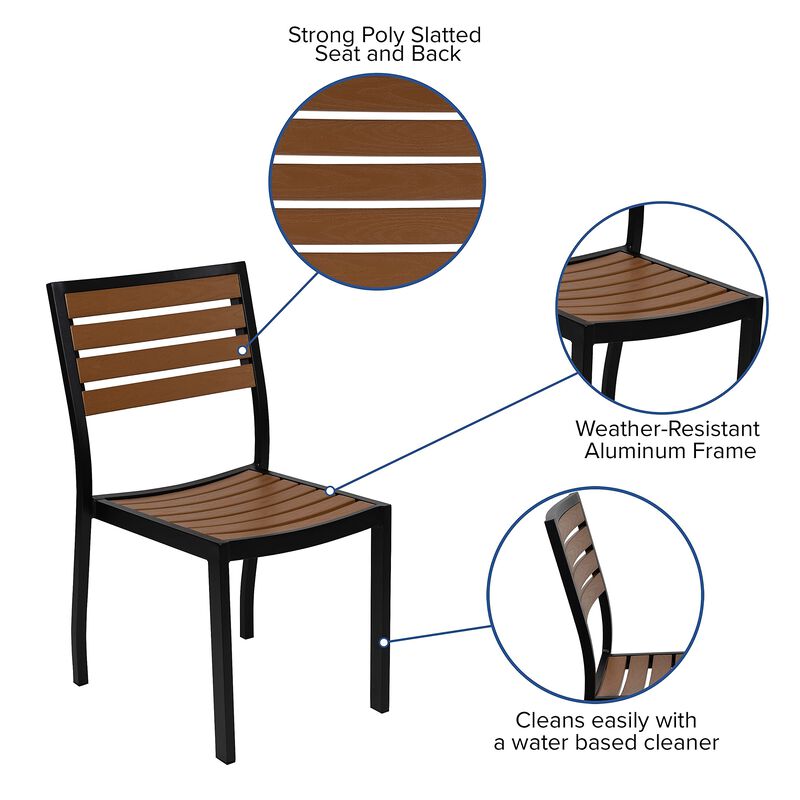 Flash Furniture Outdoor Patio Bistro Dining Table Set with 2 Chairs and Faux Teak Poly Slats