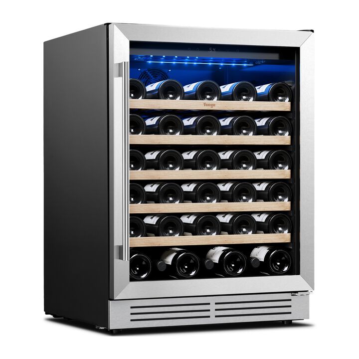 24" Wine Refrigerator, Holds 52 Bottles, Built-in or Freestanding Wine Cooler, Perfect for Home, Kitchen or Bar