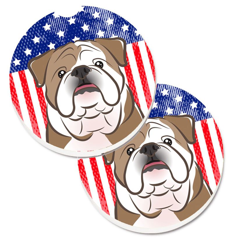 Caroline's Treasures American Flag & English Bulldog Set of 2 Cup Holder Car Coasters BB2149CARC, 2.56, Multicolor