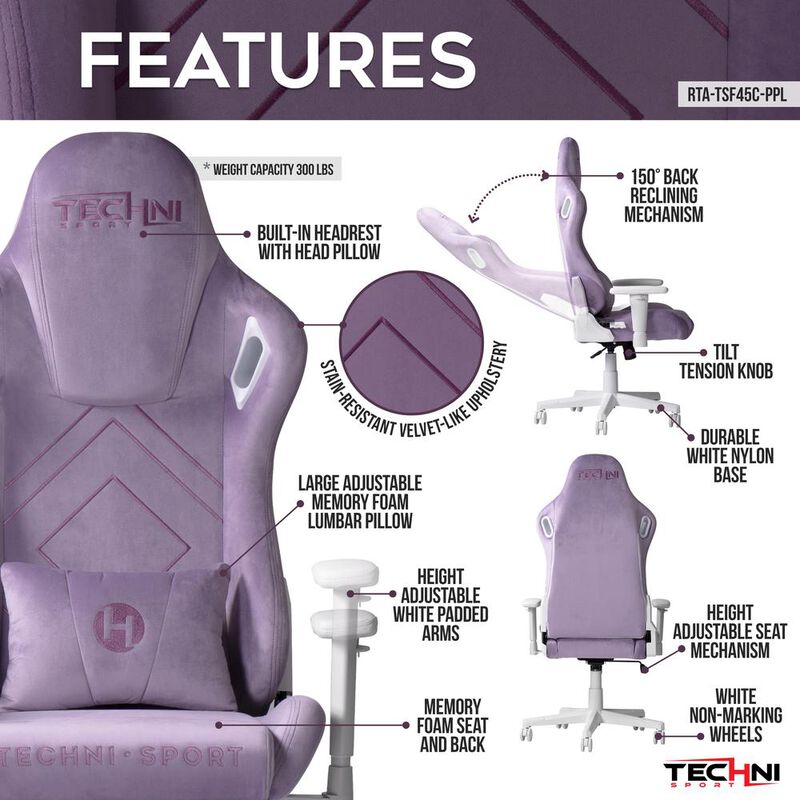 Techni Sport Velvet Gaming Chair -Purple
