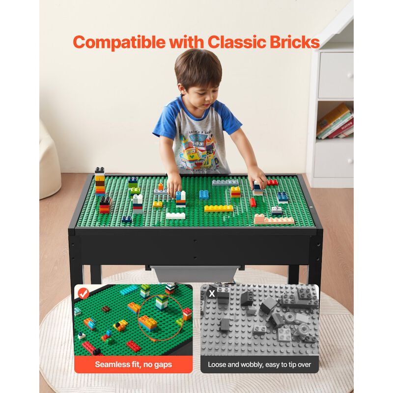 Kids Wooden Activity Table with Double Sided Building Block Top and Storage Bins image number 5