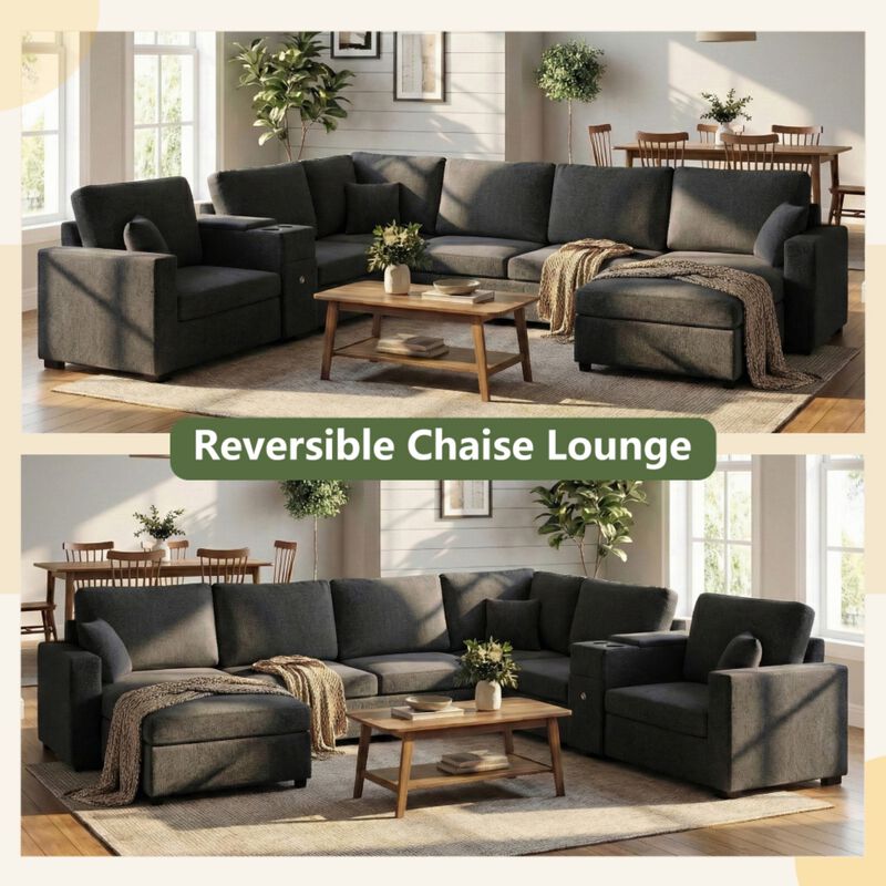 Guftem Modern 5‑Seat U‑Shaped Chenille Sectional Sofa image number 5