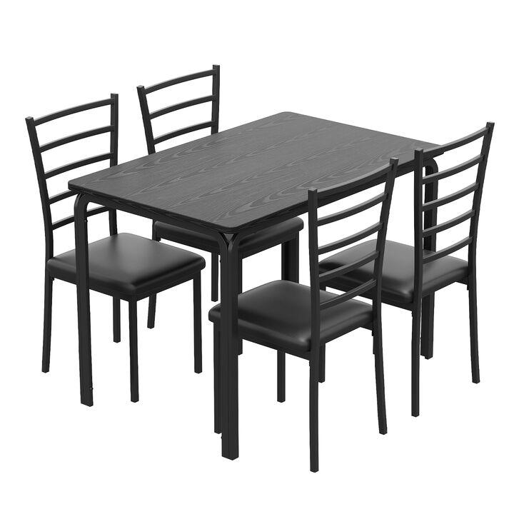 Modern 5-Piece Dining Set for 4 &ndash; Glass Top. 4 PU Chairs &ndash; Space-Saving Metal Frame. For Kitchen, Dining Room, Apartment