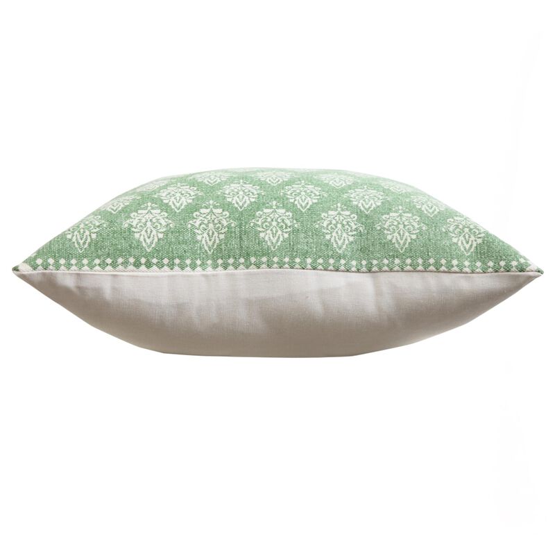 HomeRoots Set of Two 20" Green And Off White Damask Cotton Throw Pillows image number 2