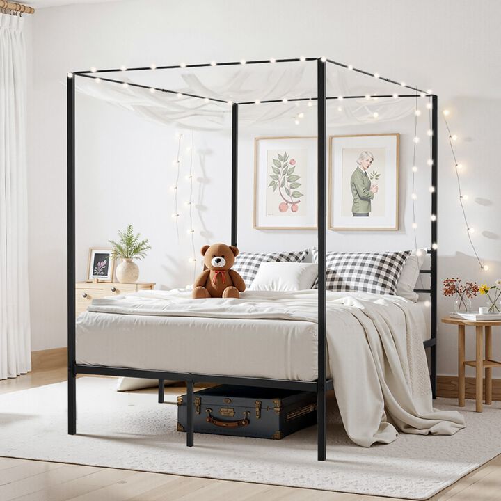 Full Size Metal Canopy Bed Frame, Minimalist Four Poster Design