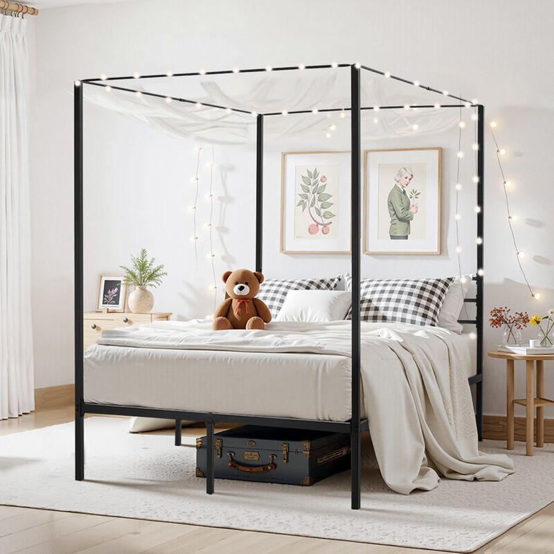 Full Size Metal Canopy Bed Frame, Minimalist Four Poster Design image number 1