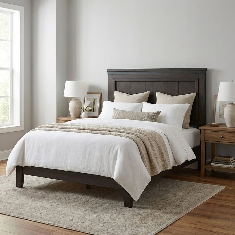 Rock Beaten Brown Headboard with Saw Cuts Rustic Solid and Manufactured Wood image number 2