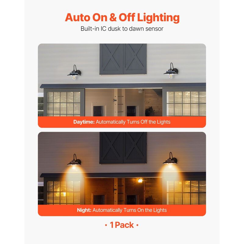 Solar Outdoor Barn Light, Motion Sensor & 3 Modes, Waterproof Wall Sconce - Black image number 6