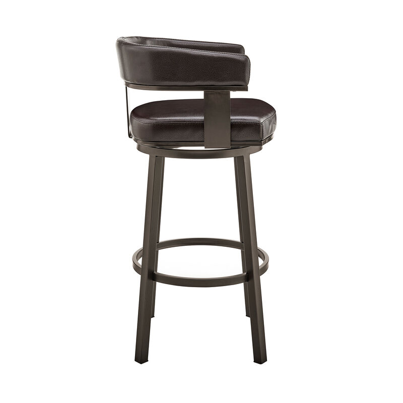 Cohen Bar Height Swivel Bar Stool in Silver Finish with White Faux Leather image number 2