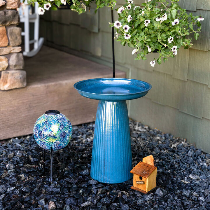 Glazed Gleeful Garden Metal Outdoor Bird Bath