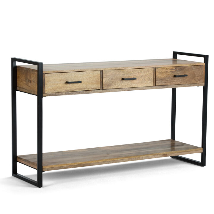 Riverside SOLID MANGO WOOD and Metal 54 inch Wide Modern Industrial Console Sofa Table in Natural