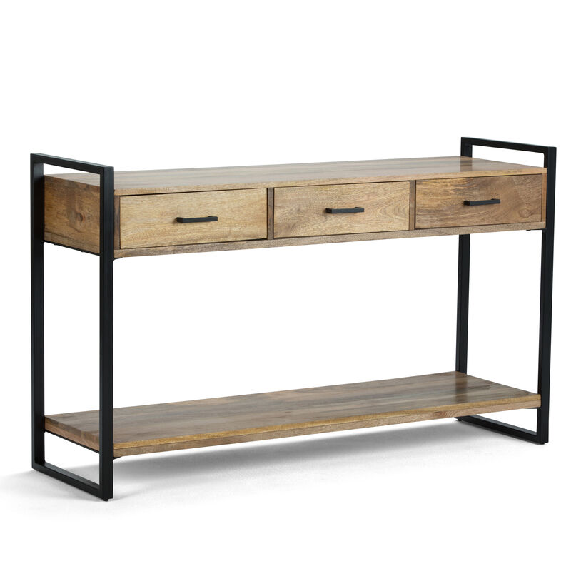 Riverside SOLID MANGO WOOD and Metal 54 inch Wide Modern Industrial Console Sofa Table in Natural