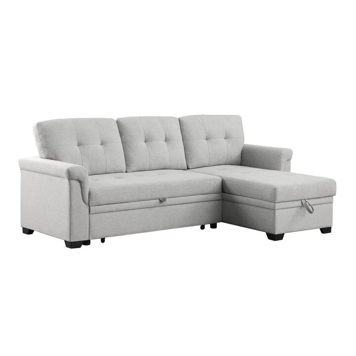 Lucca Light Gray Linen Reversible Sleeper Sectional Sofa with Storage Chaise
