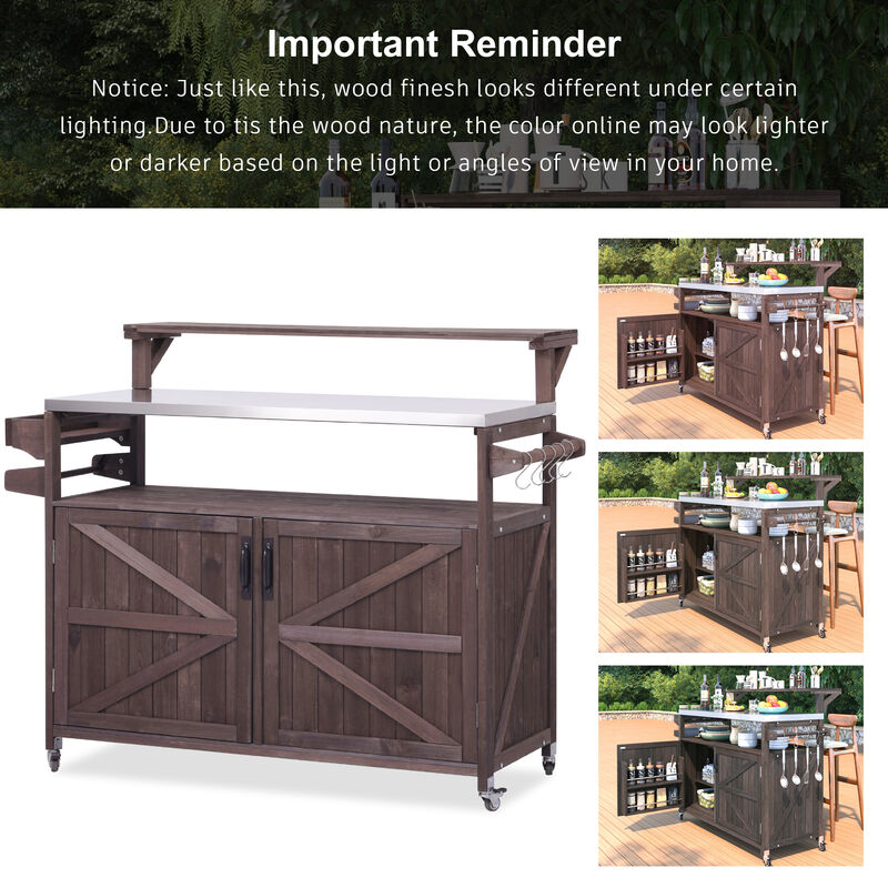 Merax Outdoor Kitchen Island with Raised Shelf