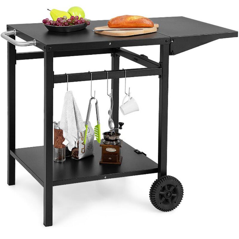 Movable Outdoor Grill Cart with Folding Tabletop and Hooks-Black