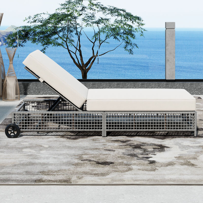 Whisen Rattan Outdoor Lounge Chair Set of 2, Patio Chaise Lounge with 5-Position Backrest - Natural