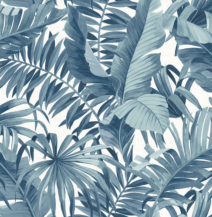 Alfresco Navy Palm Leaf Wallpaper