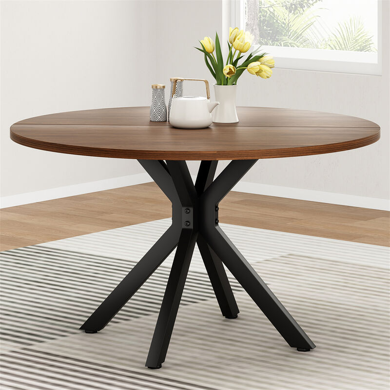 47.2" Solid Wood Round Dining Kitchen Table with Intersecting Pedestal Base image number 1