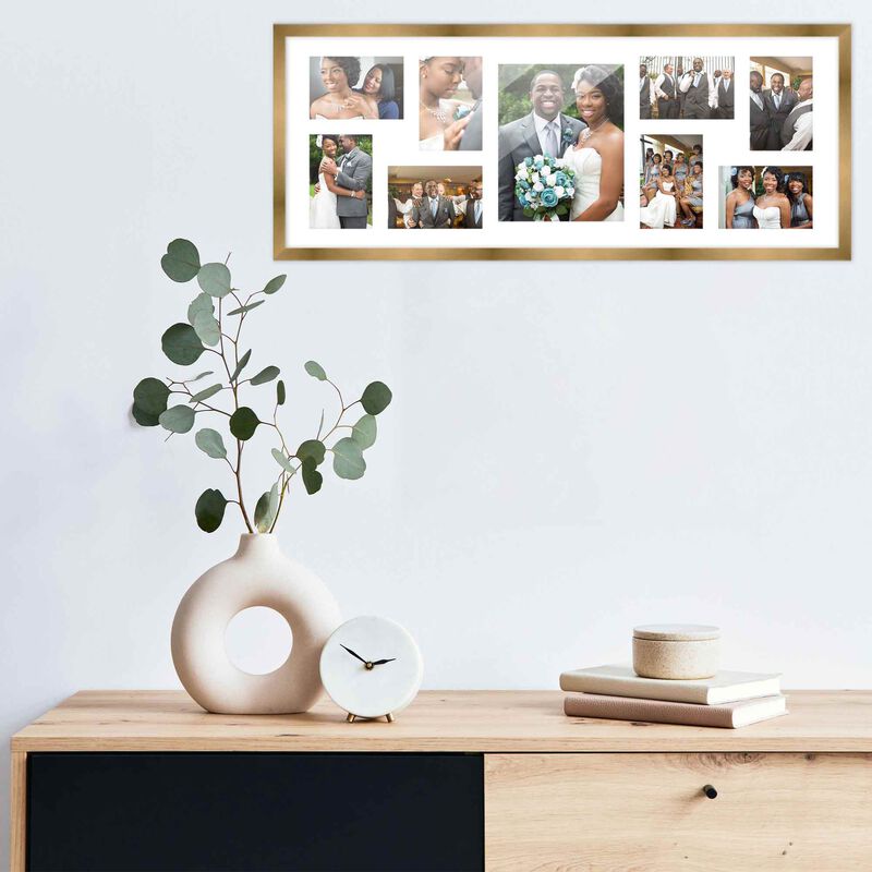 12x32 Wood Collage Frame with a White Mat for 8x10 & 4x6 Pictures