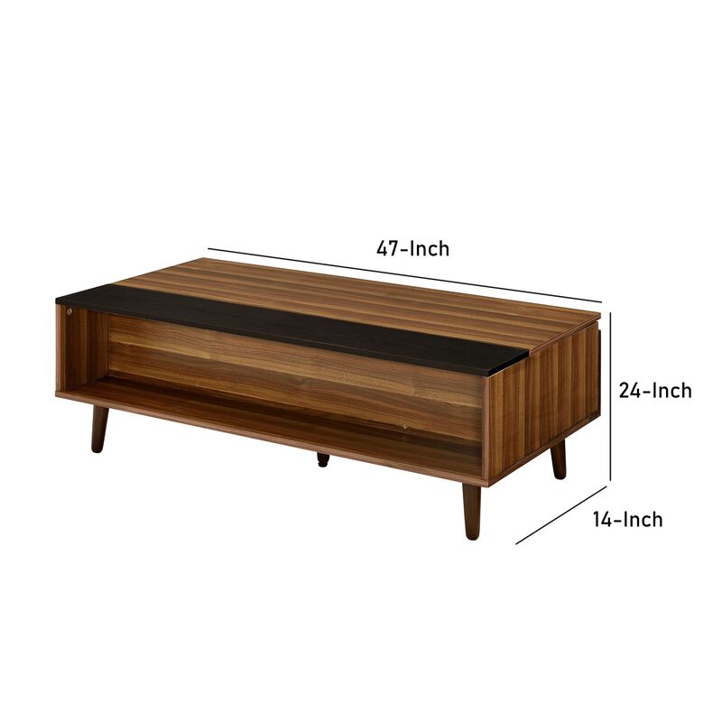Wooden Coffee Table with Lift Top Storage and 1 Open Shelf, Walnut Brown