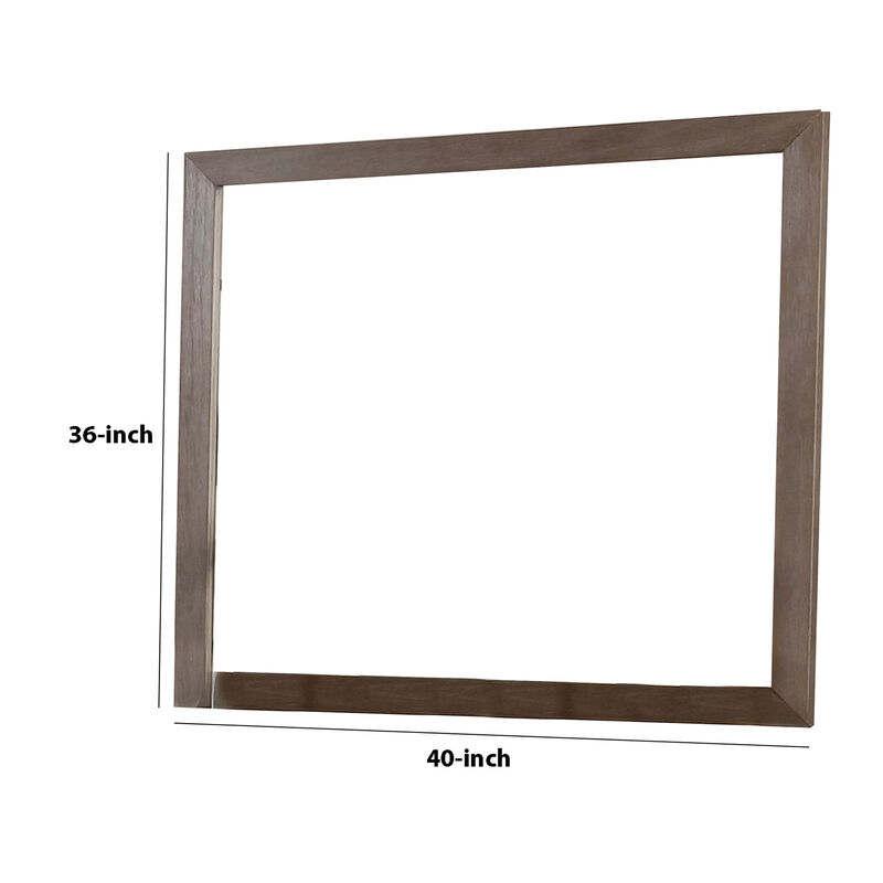 36 Inch Mirror with Rectangular Wooden Frame, Brown