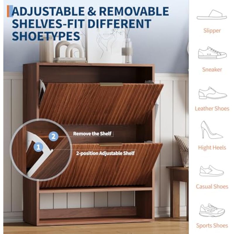 Slim Entryway Wood Shoe Storage Cabinet Flip Drawer 31 5 Foot image number 3