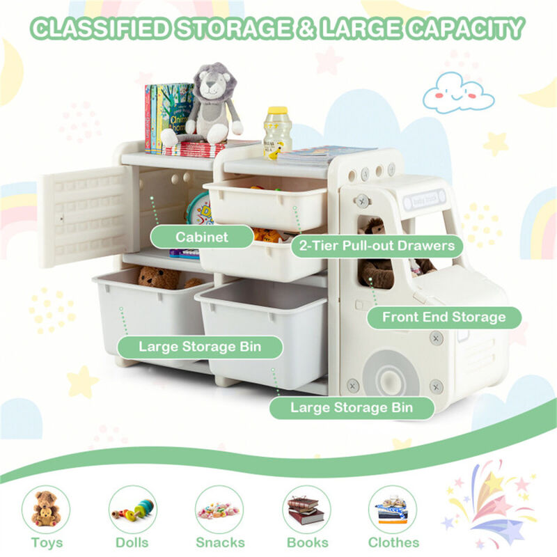 Cute Truck-Shaped Organizer Fun Storage Unit with Plastic Bins for Toys & Kids’ Room