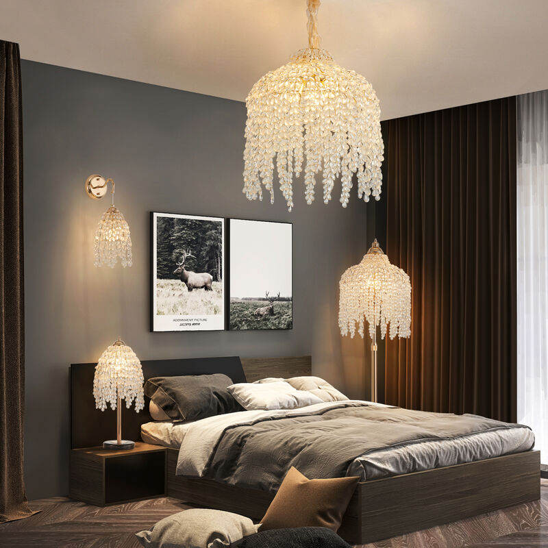 ELEMENT ACE Elegant Waterfall Design 5-Light Pendant Chandelier with Decorative Crystal Bead Strings for Living Room, Bedroom, Dining Area and Entryway Home Decor image number 7