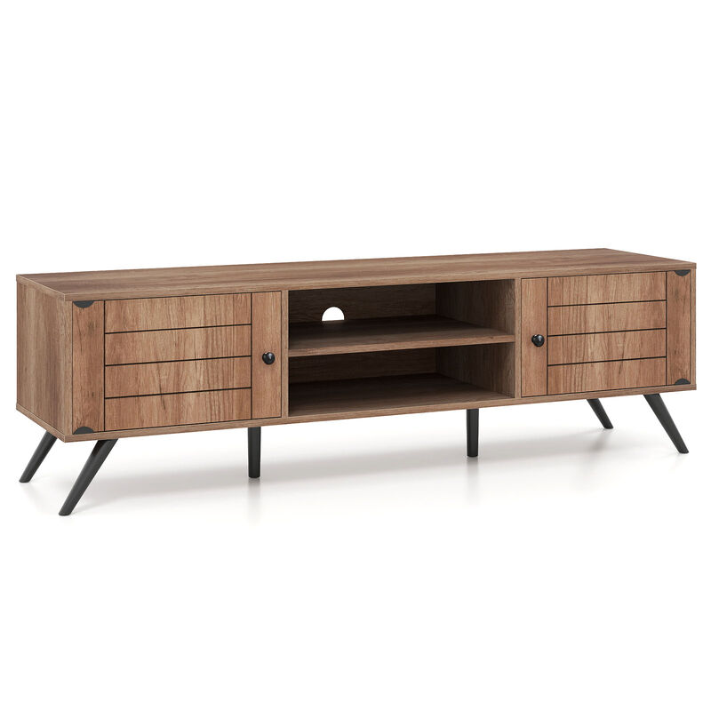 TV Stand with 2 Doors and Open Shelves for Storage and Display-Oak image number 0