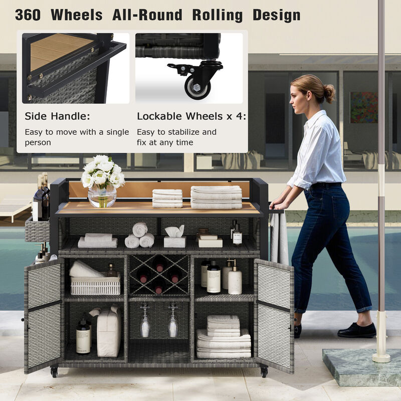Merax Wicker Outdoor Rolling Kitchen Island