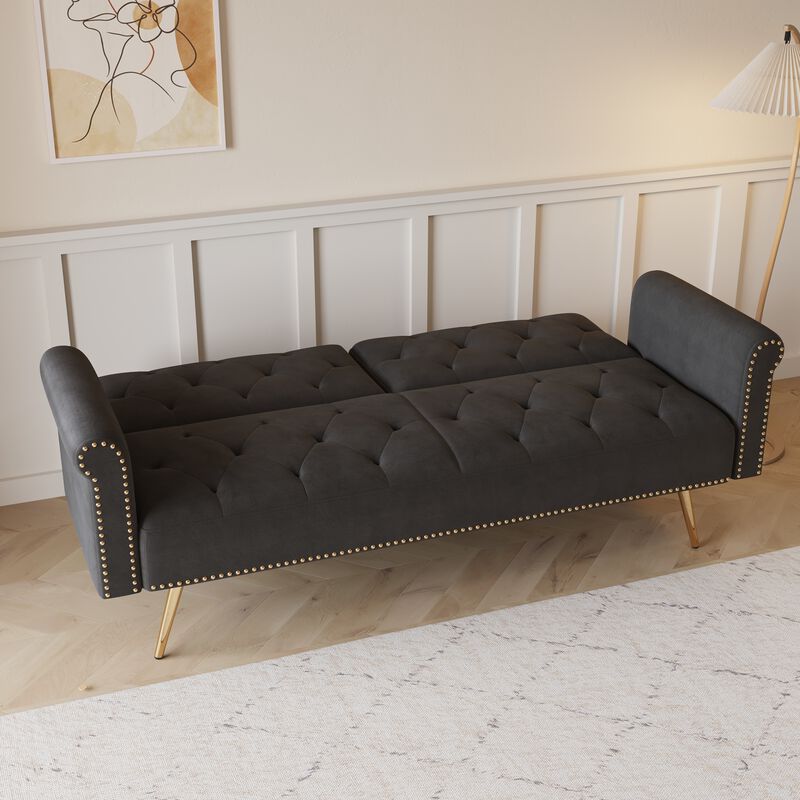 Merax Light Luxury Velvet Convertible Sofa Bed Loveseats image number 2