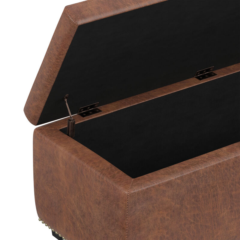 Hamilton 48 inch Wide Transitional Rectangle Storage Ottoman in Distressed Umber Brown Vegan Faux Leather, Assembled image number 8