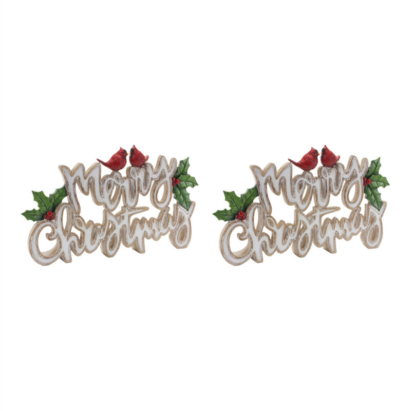 Set of 2 "Merry Christmas" Signs with Cardinals for Holiday Home Decor