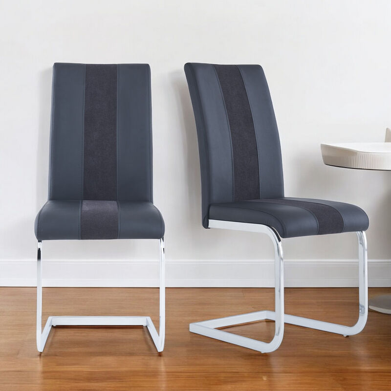 Hivvago Set of Four Black and Silver Upholstered Faux Leather Dining Side Chairs